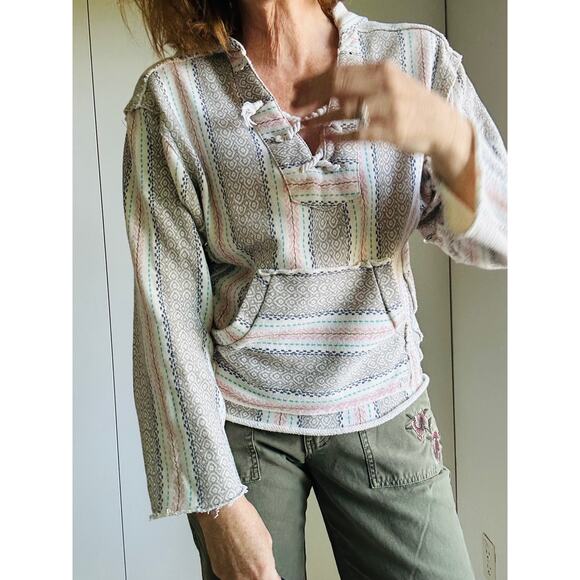 Billabong Beachy Hoodie Pastels Cream Size Medium Surfer Coastal Lace up - Picture 7 of 11